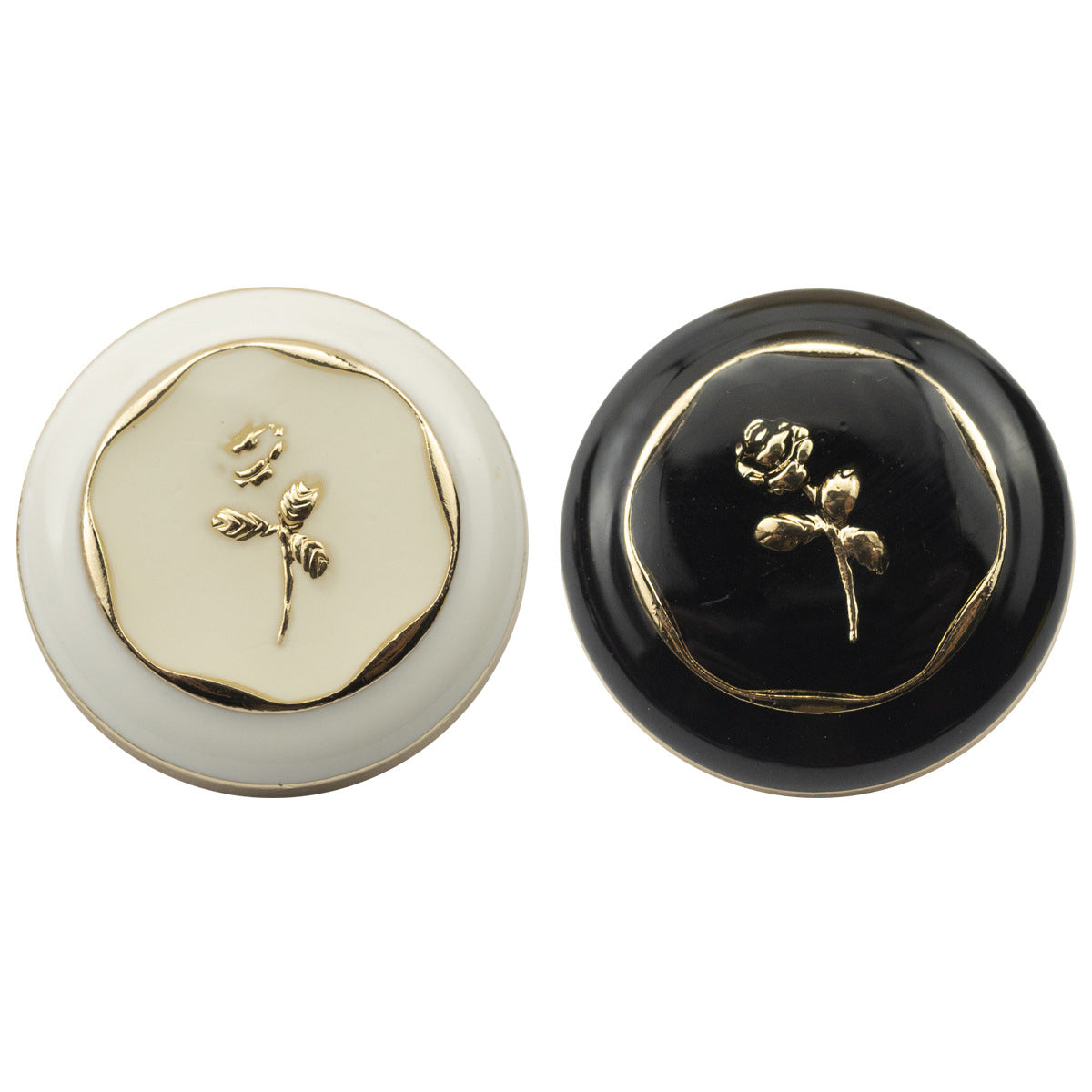 Vintage Oiled Black and White Rose Metal Decorative Buttons 10pcs