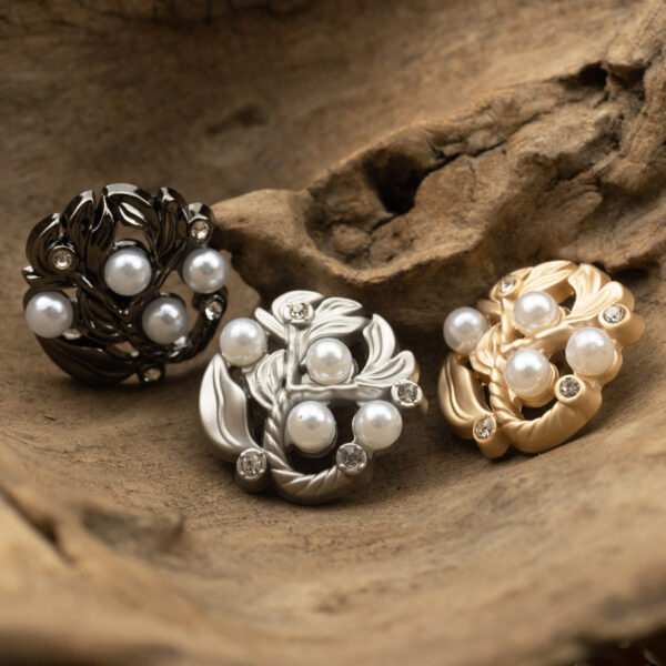 Irregular Hollow Leaf Petal Diamond-Inlaid Pearl Metal Buttons 10pcs - Image 3