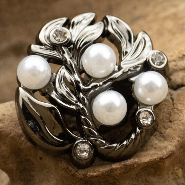 Irregular Hollow Leaf Petal Diamond-Inlaid Pearl Metal Buttons 10pcs - Image 6