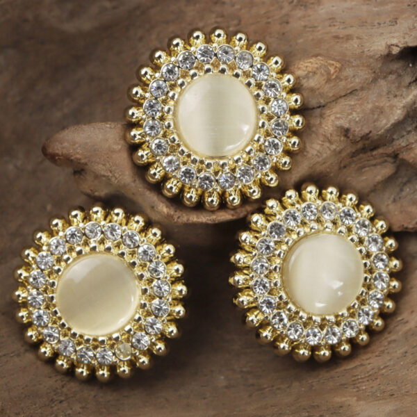 Light Gold Diamond-Encrusted Lace Metal Button with Shank,10pcs - Lots of Buttons