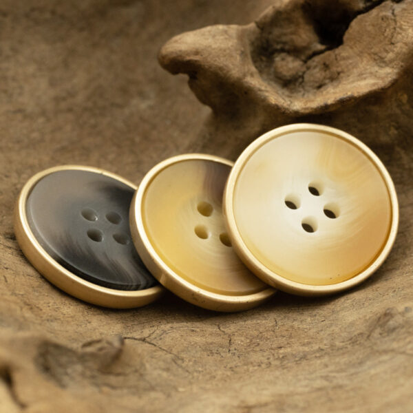 Khaki Resin Buttons with Metal Edge for Coat Windbreaker 10pcs - Lots of Buttons