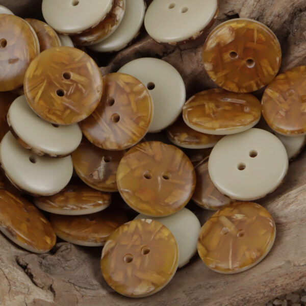 Amber Bicolor Circular 2-Hole Resin Buttons 40pcs - Lots of Buttons