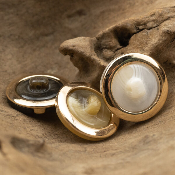 Metal Rimmed Khaki Yellow Patterned Resin Button 10pcs - Image 2