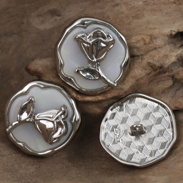 Silver Rose Decorative Metal Buttons for Tweed Blazer 10pcs - Image 2