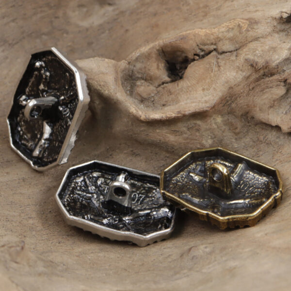Distressed Cracked Silver Bronze with Black Lacquer Metal Buttons 10pcs - Image 2