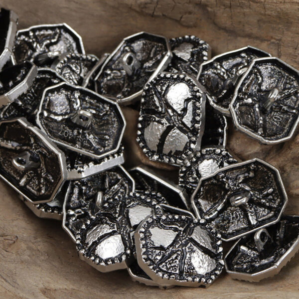 Distressed Cracked Silver Bronze with Black Lacquer Metal Buttons 10pcs - Image 4