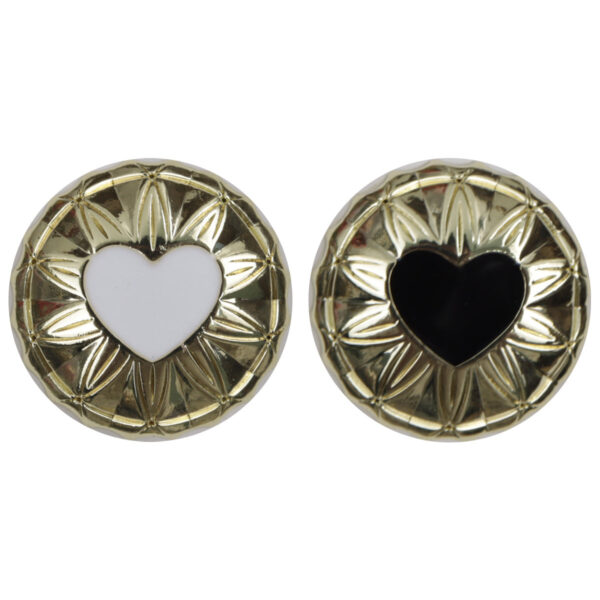 Round Gold Metal Shank Buttons Inlaid White and Black Heart Patterns 20pcs