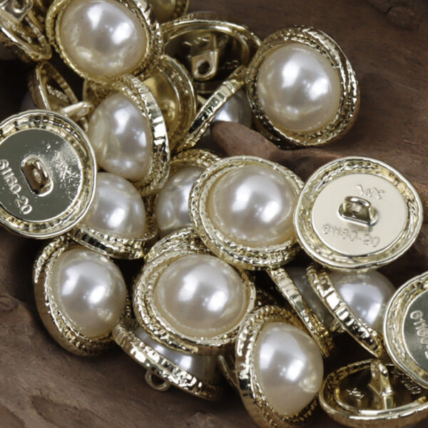 Light Gold and Silver Metal Buttons with Large Pearls Inlaid 10pcs - Image 2