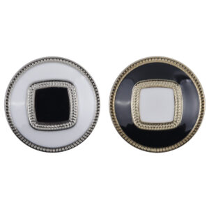 Round Gold and Silver Metal Buttons with Embedded Square Patterns 10pcs