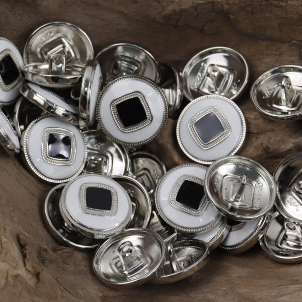 Round Gold and Silver Metal Buttons with Embedded Square Patterns 10pcs - Image 3