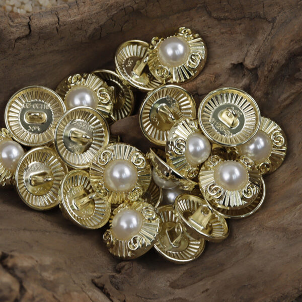 Double-Ring Pearl Gold and Silver Metal Decorative Buttons 10pcs - Image 3