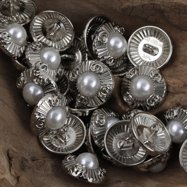 Double-Ring Pearl Gold and Silver Metal Decorative Buttons 10pcs - Image 4