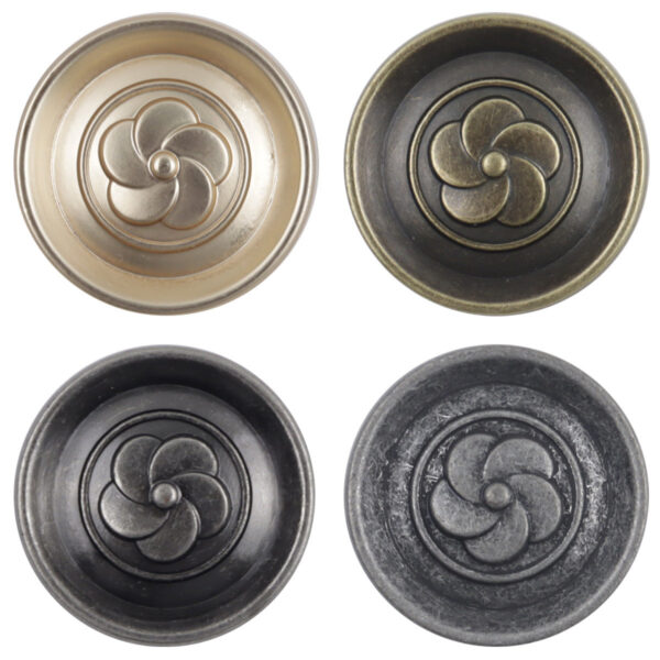 Round Vintage Camellia Bronze Metal Shank Buttons 10pcs - Lots of Buttons