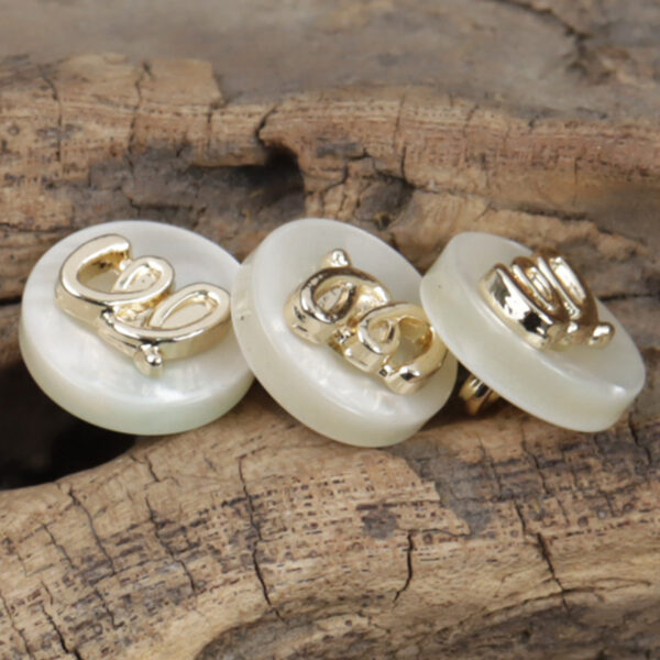 11.5mm Round Beige Decorative Resin Buttons with Metal Handle 20pcs - Image 3