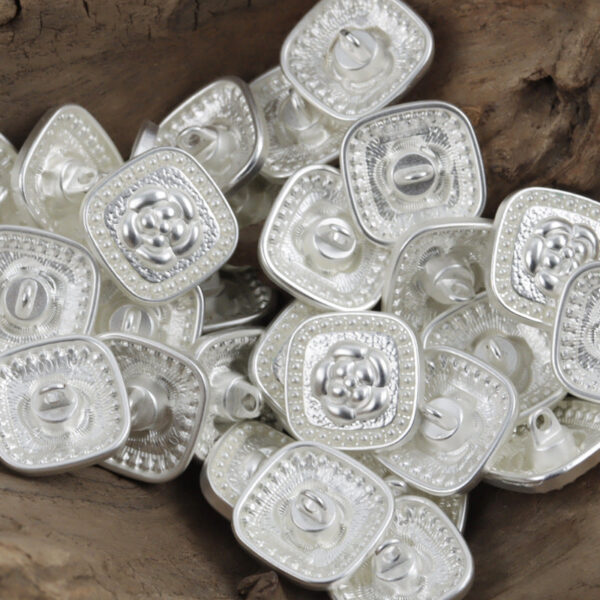 Square Silver Rose Metal Shank Buttons 10pcs - Image 2