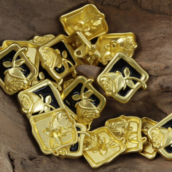 Square Black and Gold Rose Metal Shank Buttons 10pcs - Image 3