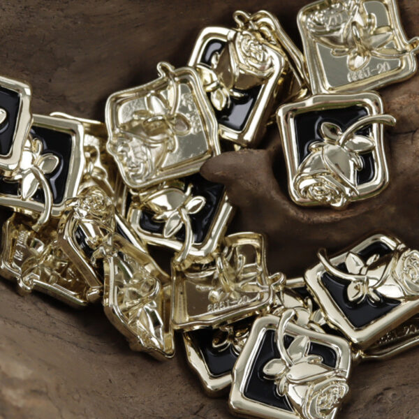 Square Black and Gold Rose Metal Shank Buttons 10pcs - Image 4