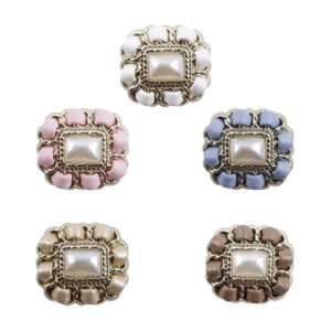 Square Metal Pearl Buttons with Leather Cord Weaving 10pcs 