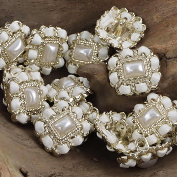 Square Metal Pearl Buttons with Leather Cord Weaving 10pcs