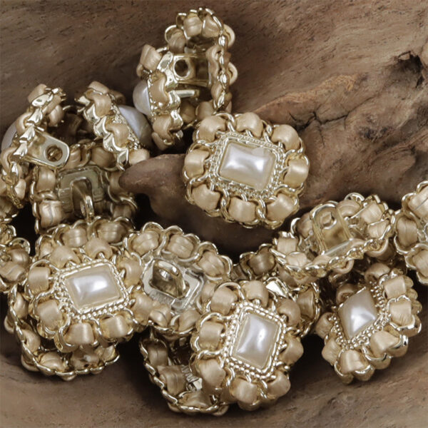 Square Metal Pearl Buttons with Leather Cord Weaving 10pcs