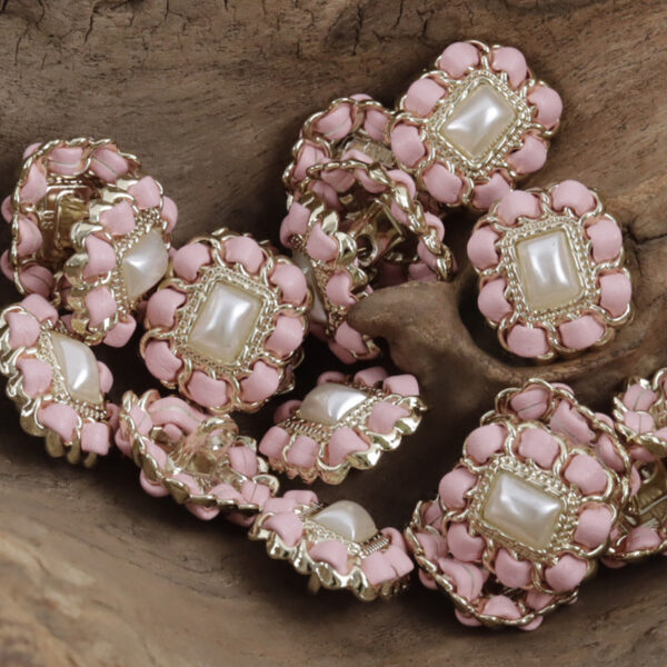 Square Metal Pearl Buttons with Leather Cord Weaving 10pcs