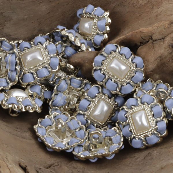 Square Metal Pearl Buttons with Leather Cord Weaving 10pcs