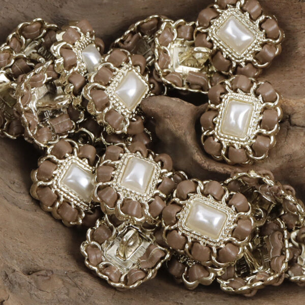 Square Metal Pearl Buttons with Leather Cord Weaving 10pcs