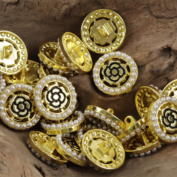 Vintage Palace Baroque Black Rose Hollowed Pearl Metal Button 10pcs - Image 4