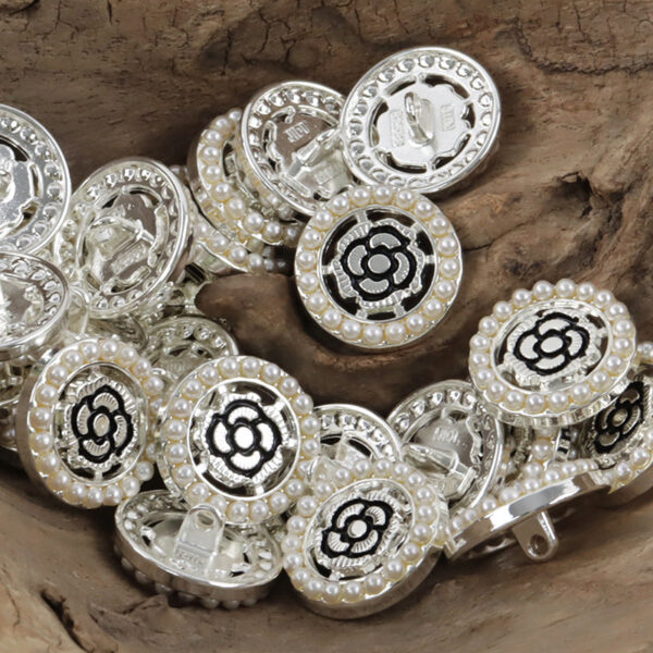 Vintage Palace Baroque Black Rose Hollowed Pearl Metal Button 10pcs - Image 5