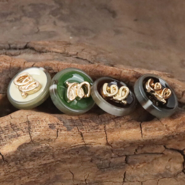 Two-Tone Retro Dark Green Resin-Metal Combination Buttons 10pcs - Image 3