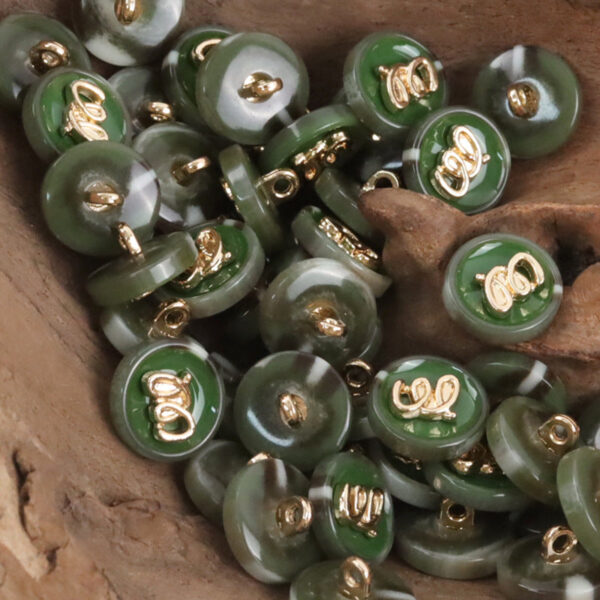 Two-Tone Retro Dark Green Resin-Metal Combination Buttons 10pcs - Image 6