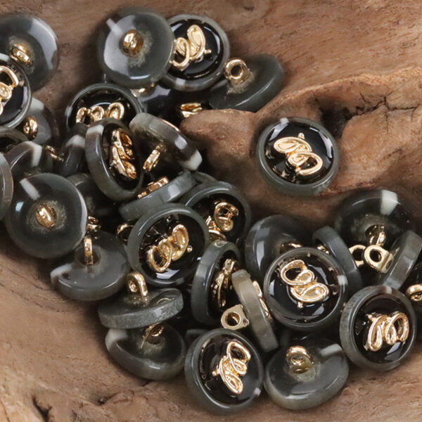 Two-Tone Retro Dark Green Resin-Metal Combination Buttons 10pcs - Image 7