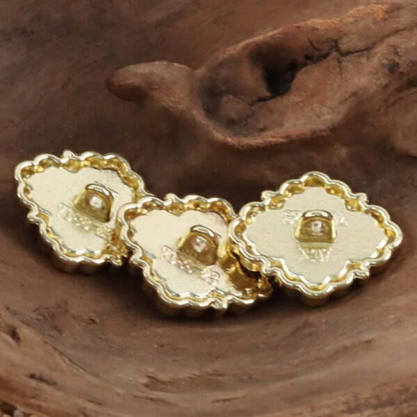 Irregular Quadrilateral Metal Buttons Golden Inlay and Diamonds 10PCS