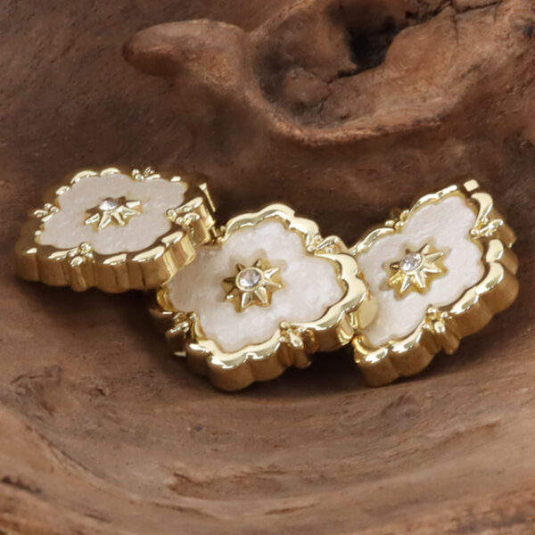Irregular Quadrilateral Metal Buttons Golden Inlay and Diamonds 10PCS