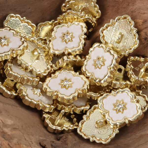 Irregular Quadrilateral Metal Buttons Golden Inlay and Diamonds 10PCS