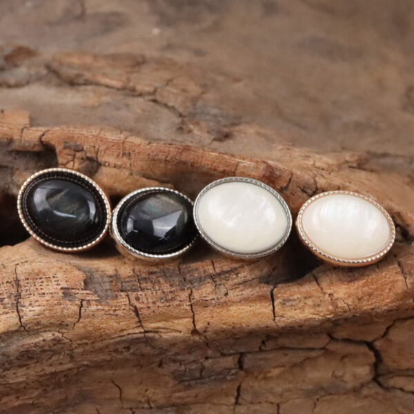 Oval Black White Resin Pebble Metal Shank Buttons for Underwear 10pcs - Image 3