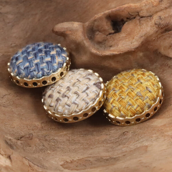 Round Hollow Linen and Golden Metal Shank Buttons for Suits,10pcs