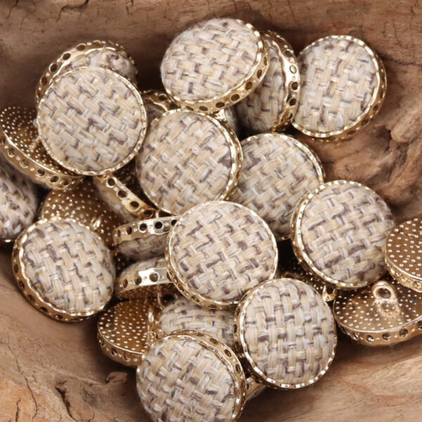 Round Hollow Linen and Golden Metal Shank Buttons for Suits,10pcs