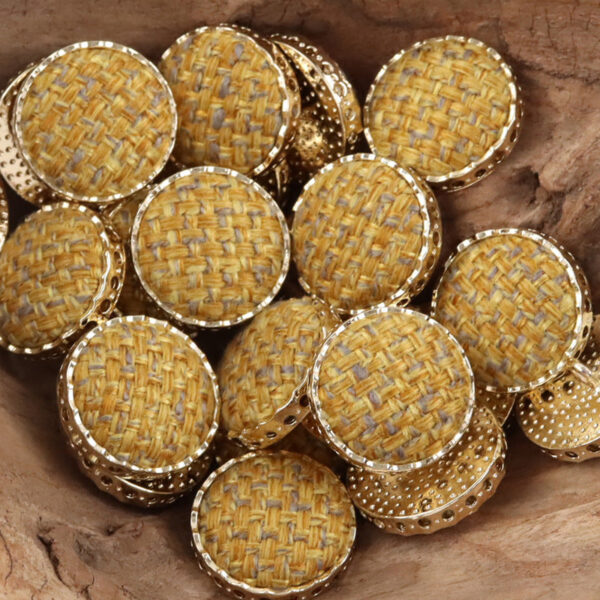 Round Hollow Linen and Golden Metal Shank Buttons for Suits,10pcs