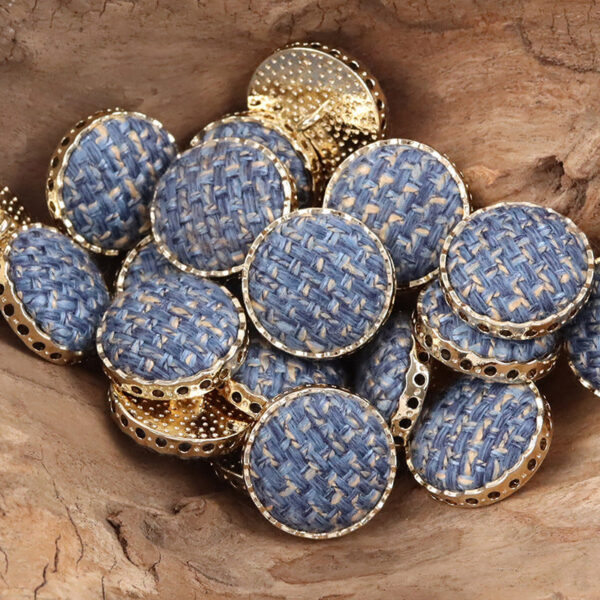 Round Hollow Linen and Golden Metal Shank Buttons for Suits,10pcs