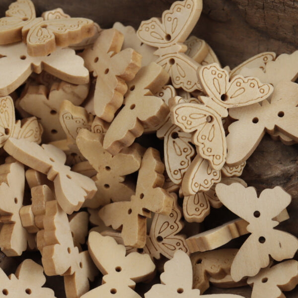 Bear/Butterfly Natural Two-Hole Wooden Buttons in Log Color 50pcs - Image 3