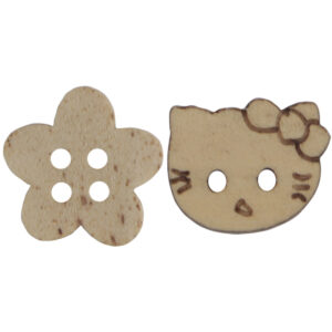 Cute Little Flower & Kitty Cat Wooden Buttons 30pcs 
