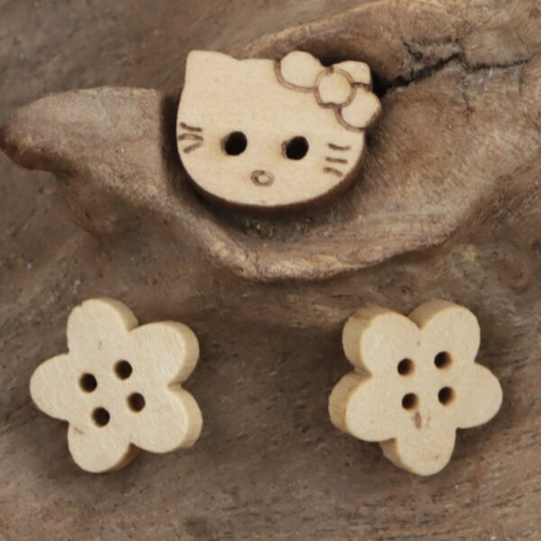 Cute Little Flower & Kitty Cat Wooden Buttons 30pcs