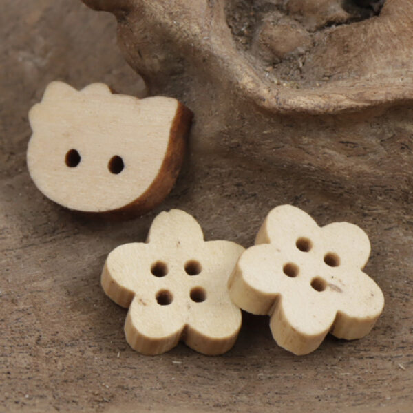 Cute Little Flower & Kitty Cat Wooden Buttons 30pcs