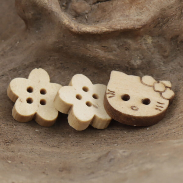Cute Little Flower & Kitty Cat Wooden Buttons 30pcs