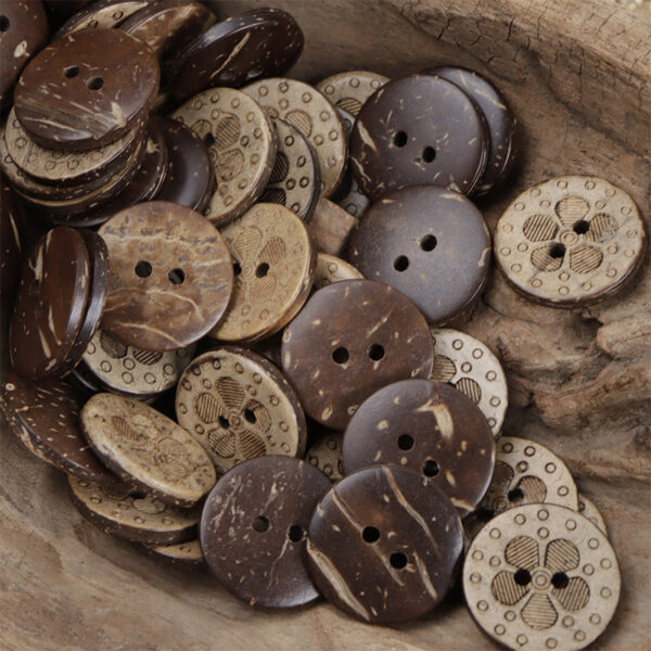 Black Coffee 4-Hole Natural Coconut Shell Buttons 100pcs - Lots of Buttons