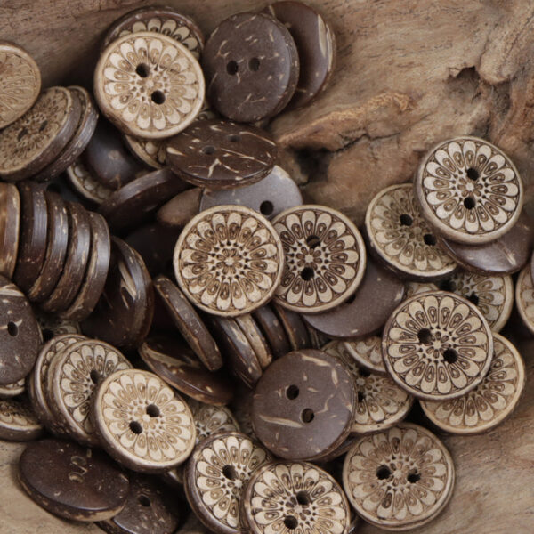 Round Brown Ethnic Style 2 Hole Natural Coconut Shell Buttons 60 Pack - Image 4