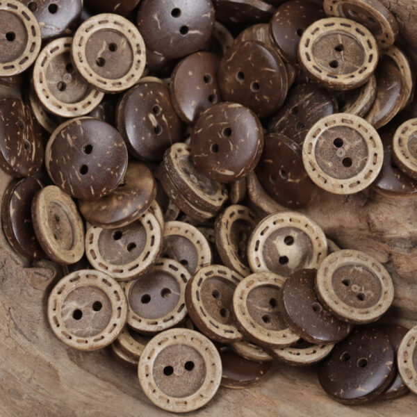 Round Brown Ethnic Style 2 Hole Natural Coconut Shell Buttons 60 Pack - Image 3