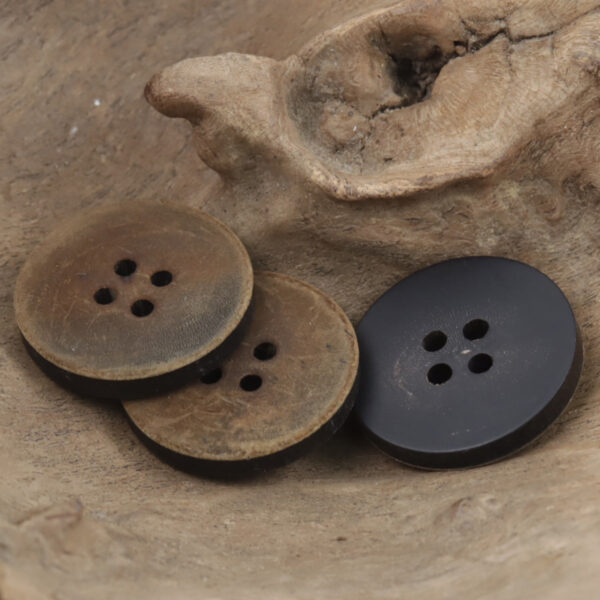 Vintage Burnt Yellowish Black Double-Sided Flat Real Horn Buttons 10pcs