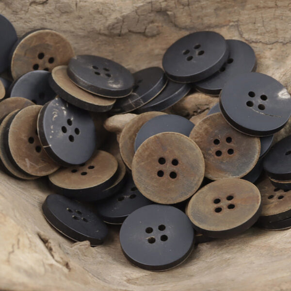 Vintage Burnt Yellowish Black Double-Sided Flat Real Horn Buttons 10pcs